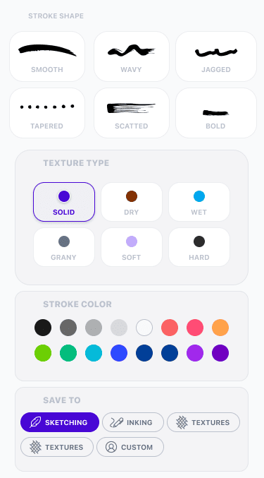 Early interface concept showing brush stroke and texture settings